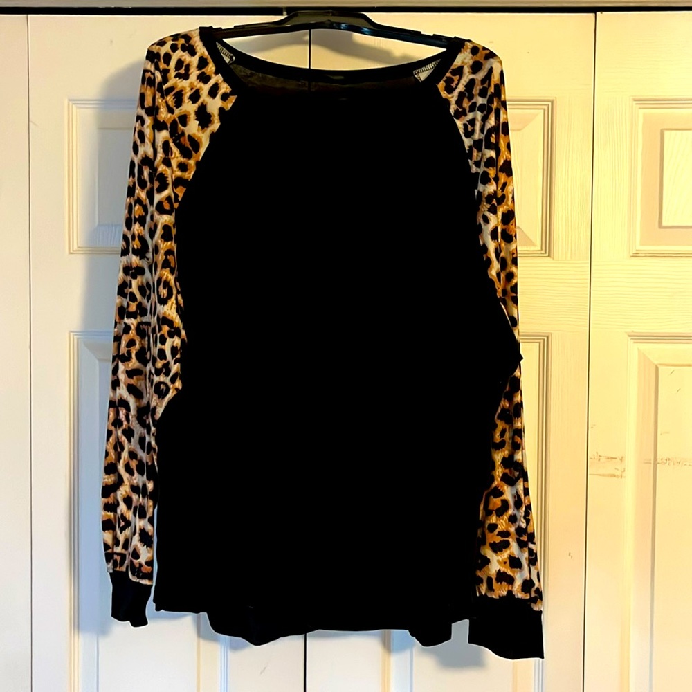Black baseball long sleeve with cheetah print sleeves